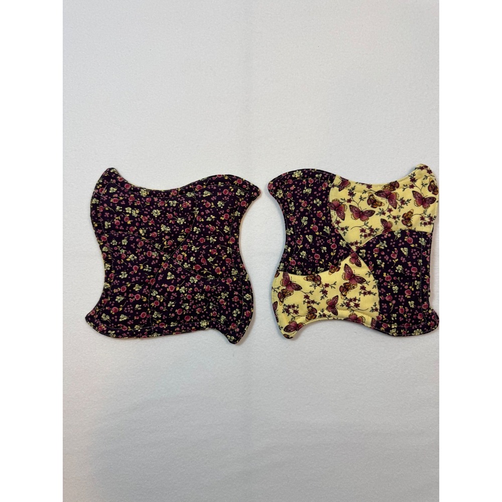 Handmade Quilted Pot Holders Set of 2 OS Plum Yellow Butterfly Floral